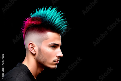 Print op canvas modern young man with stylish haircut dyed hair colors generative AI illustratio