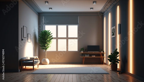 The Minimal interior style room with warm light , Generative Ai