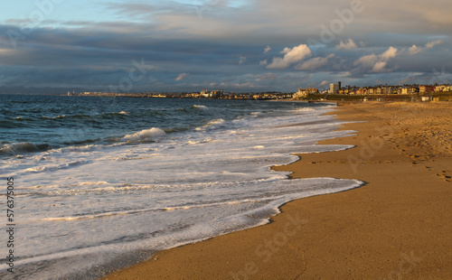 Warm Evening Winter Light and Big Waves on the Shoreline of Redondo Beach, Los Angeles County, California