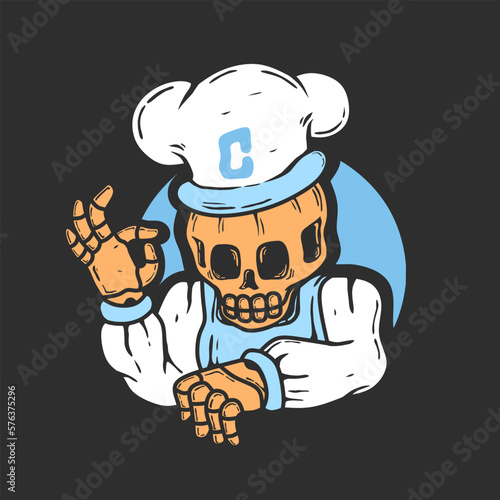 chef outfit skull character illustration vector design.nice design for t-shirt