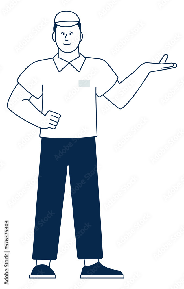 Standing worker with holding hand. Showing person template