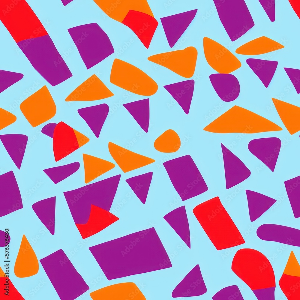 Abstract bold and colorful memphis style pattern, pale colors, generative ai