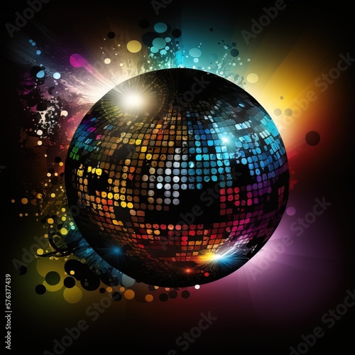 Colorful sphere of a disco ball, generative ai