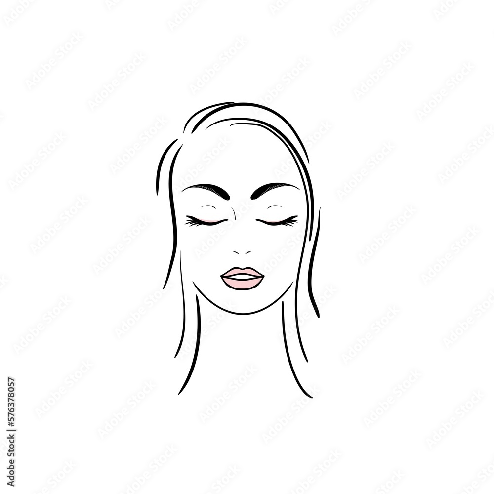 Young woman face with lush eyelashes. Beautiful girl face on a white background. Glamour fashion beauty woman face illustration,eyelash extension. Young woman face with lush eyelashes. Beautiful girl face on a white background. Glamour fashion beauty woman face illustration,eyelash extension.