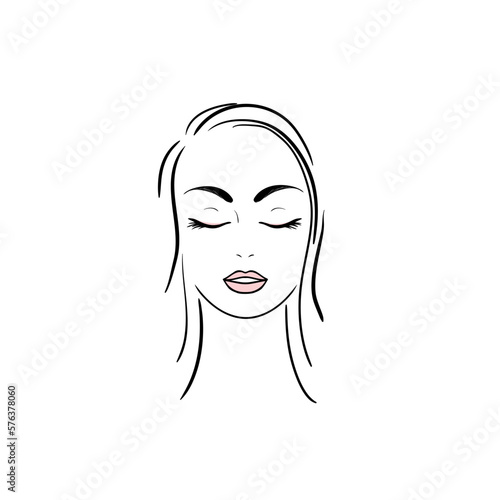 Young woman face with lush eyelashes. Beautiful girl face on a white background. Vector illustration. Glamour fashion beauty woman face illustration,eyelash extension.