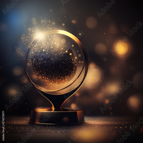 Gold bokeh empty award or trophy for copy space. Generative AI