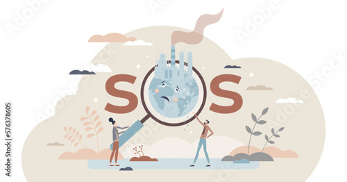 Climate crisis and global warming as environmental danger tiny person concept, transparent background.Planet pollution with carbon dioxide emissions illustration.
