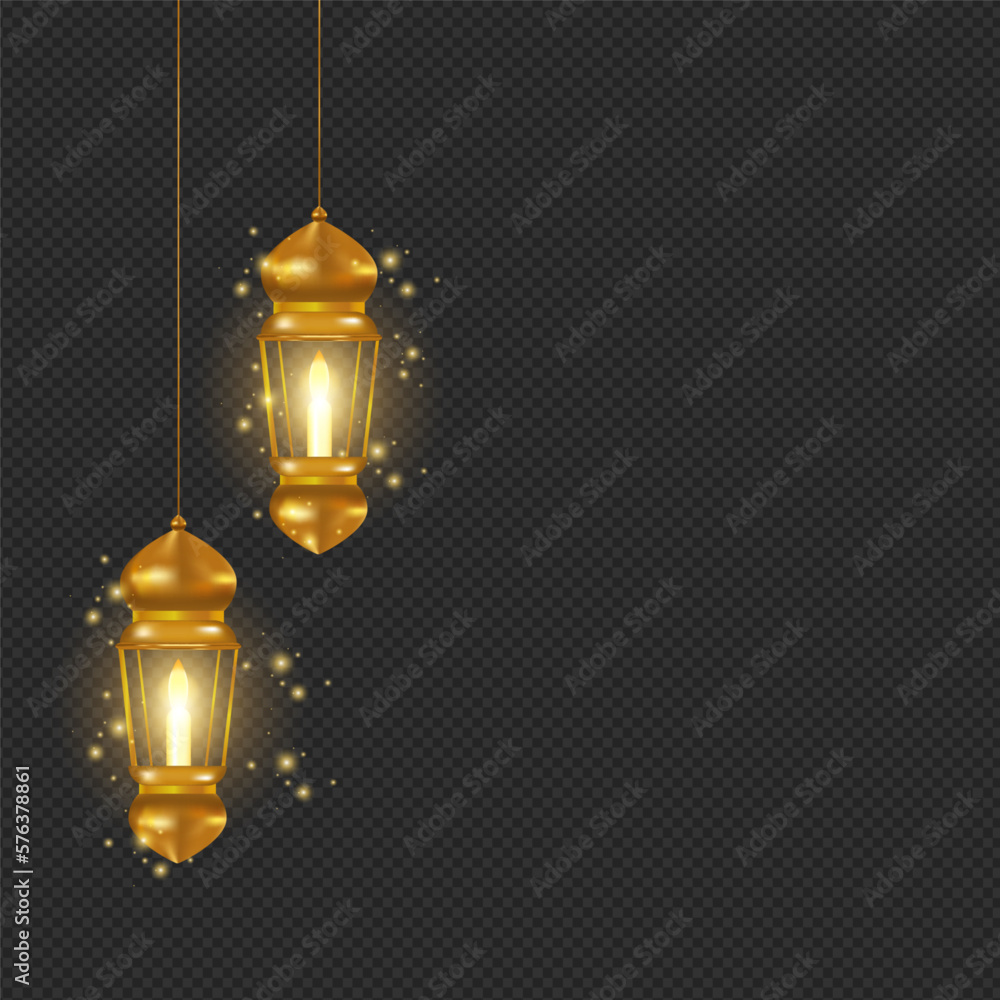 luxury glow golden hanging islamic ramadhan eid mubarak light lantern decoration ornament vector