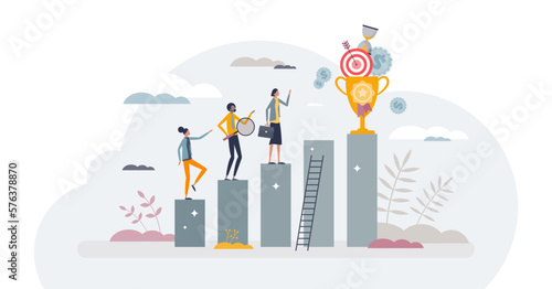 Employee incentive and motivation for job performance tiny person concept, transparent background.Work appreciation and reward to boost productivity illustration. photo
