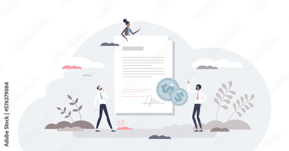 Invoicing or invoice paperwork as company financial bills tiny person concept, transparent background. Finance documents and accounting receipts for customer illustration.