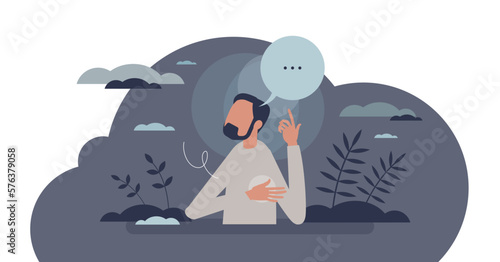 Inner intuition and mind insight with sixth sense feeling tiny person concept, transparent background. Imagination, cognition and self awareness as mental intellect judgment sign illustration.