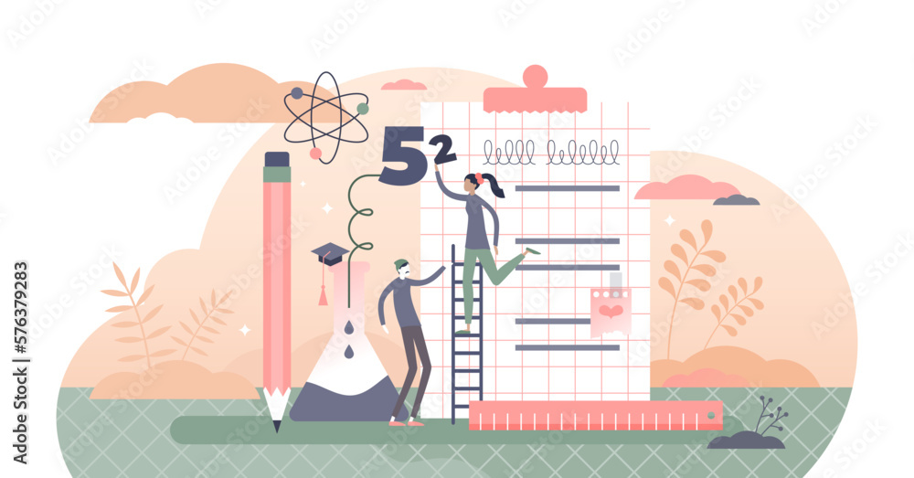 School education with pupil knowledge development scene tiny person concept, transparent background. Students homework with research and cognitive process illustration. Learning and study in primary.