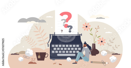 Writers block as missing creative muse for story content tiny person concept, transparent background. Stress, pressure and confusion because of difficulties to get inspiration illustration.