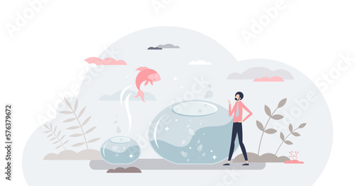 Aspiration and determination as growth and goal reaching tiny person concept, transparent background. Motivation to push business forward with effort and ambition illustration.