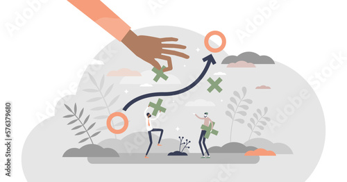 Avoiding obstacles and overcome work problems in path tiny persons concept, transparent background. Business strategy in progress with solutions and boundaries illustration. Blocked road as metaphor.