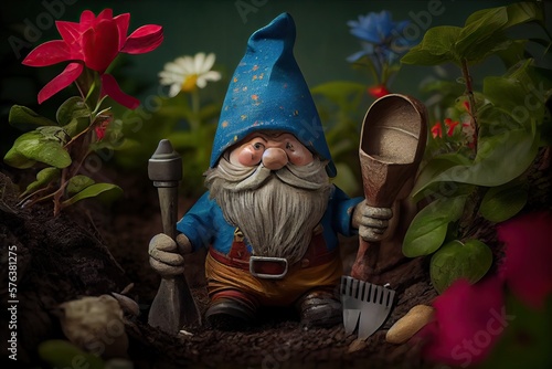 Cute gnome working in the g...