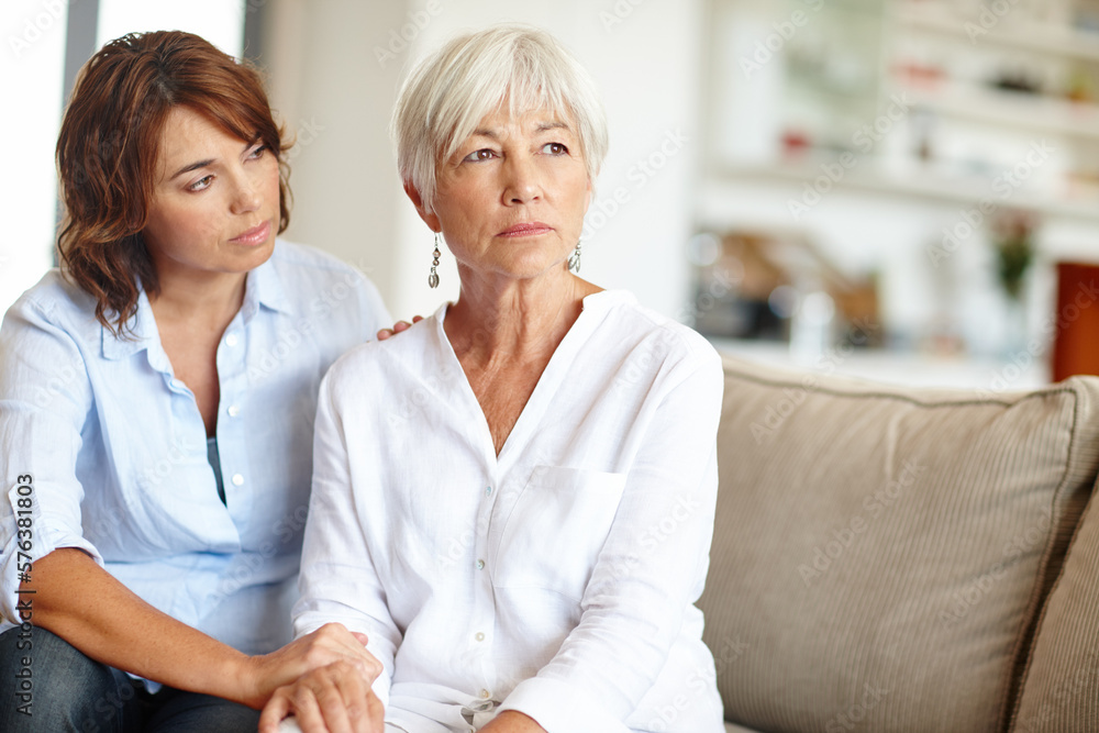 Obraz premium Whats on your mind, Mom. Shot of a woman supporting her elderly mother through a difficult time.