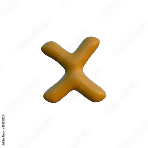 Yellow 3d inflated balloon letter X isolated on white