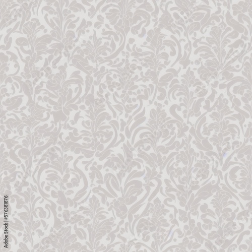 An abstract damask seamless pattern background in pale colors, generative ai