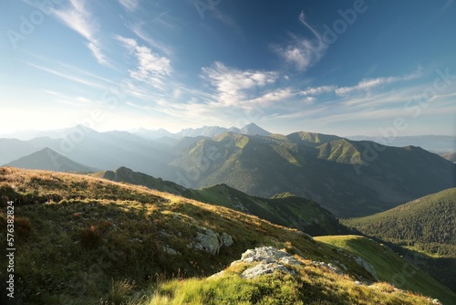 Panorama of the Carpathian Mountains at sunrise, Polish Tatra Mountains