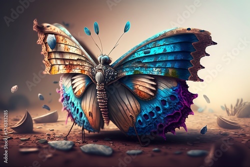 Visually stunning image of a beautiful 3D digital butterfly, featuring vibrant colors and intricate details. GENERATED AI.
