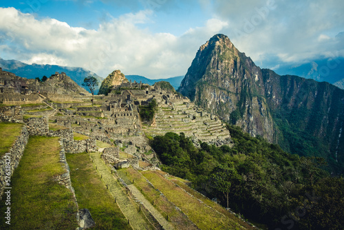 Machu Picchu Mountain Range, Sacred Valley Aerial Time Lapse at Peruvian Inca Citadel, Indigenous Archaeological Site © Michele