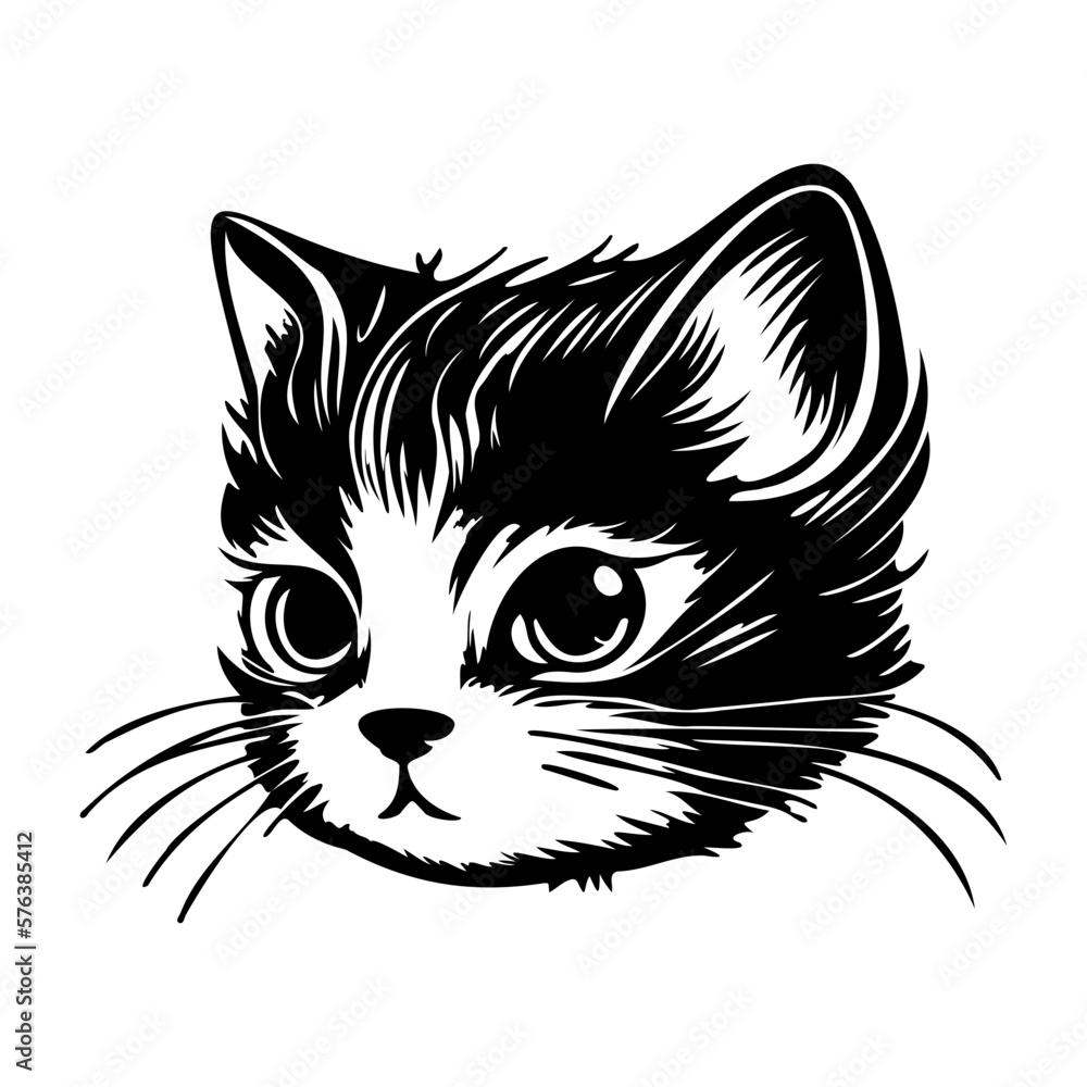 Cat Face, Silhouettes Cat Face SVG, black and white Cat vector Cat Face, Silhouettes Cat Face SVG, black and white Cat vector