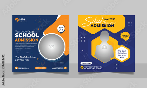 School admission social media post banner, educational social media post square flyer back to school web banner design template.	