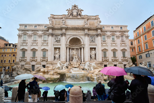 Photography Piazza di Trevi on a winter raining day in Rome, Italy