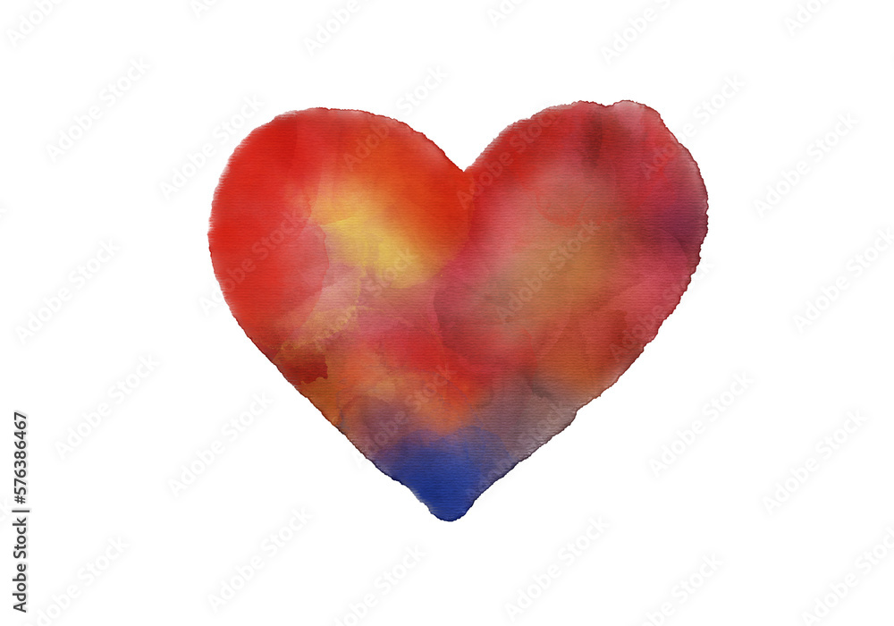 Color Heart in Watercolor for Design on Valentine's Day