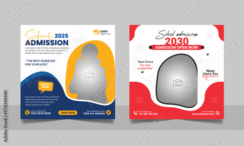 School admission social media post banner, educational social media post square flyer back to school web banner design template.	