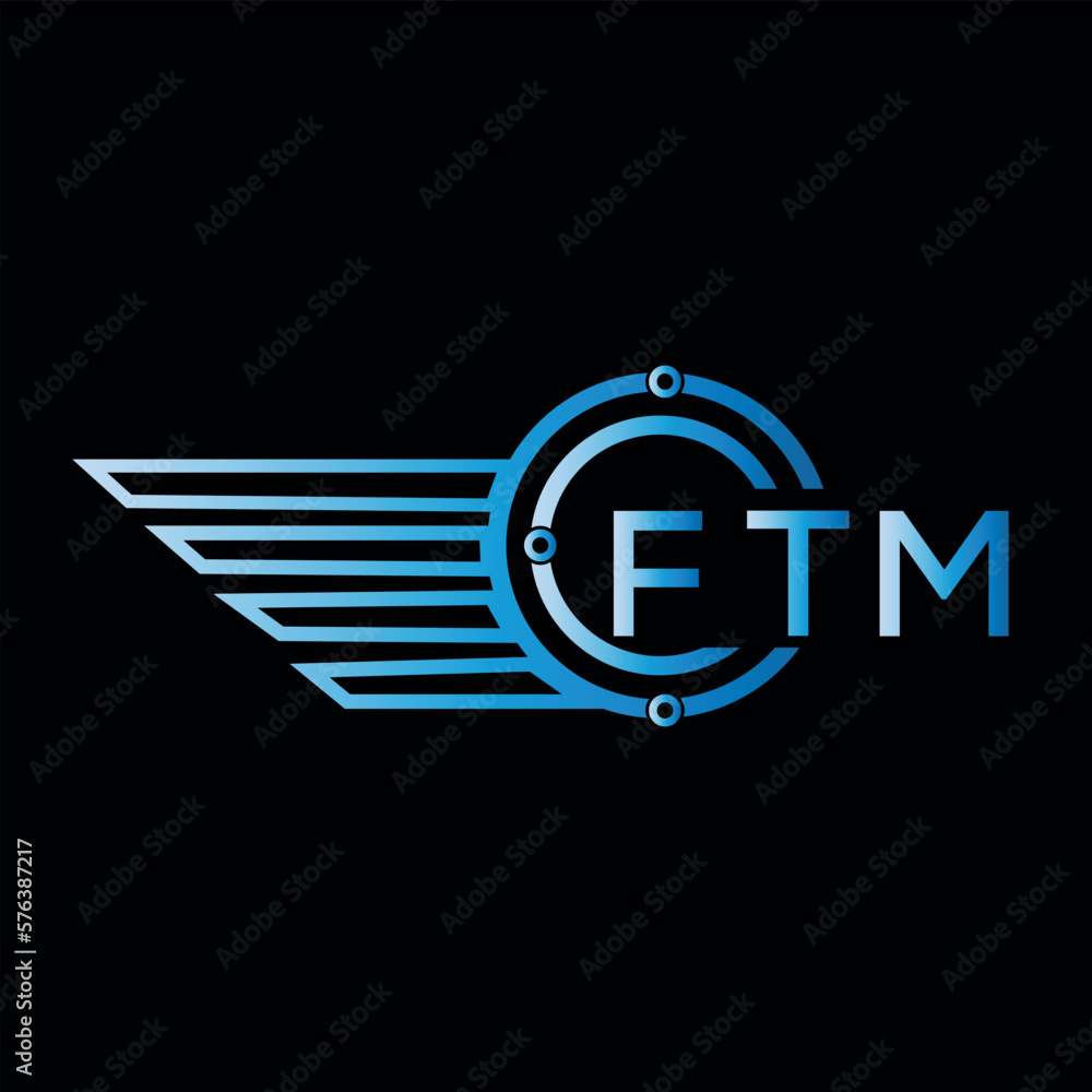 Vecteur Stock FTM logo, letter logo. FTM blue image on black background