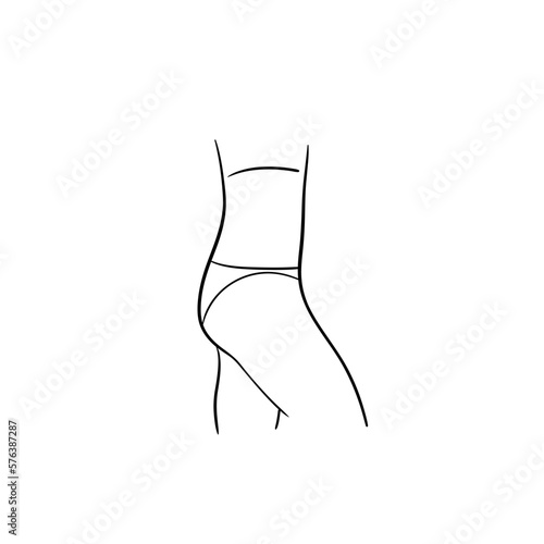 Silhouette of a beautiful young woman in a bikini.Young woman in underwear, swimsuit. Female slender body.Stock vector illustration.Hand drawn linear drawing.
