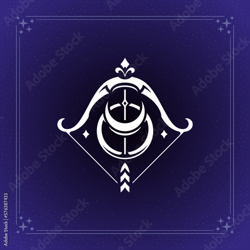 Sagittarius zodiac archery bow with arrow horoscope symbol blue vintage card design vector