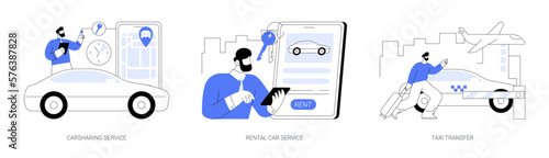 Passenger transportation services abstract concept vector illustrations.