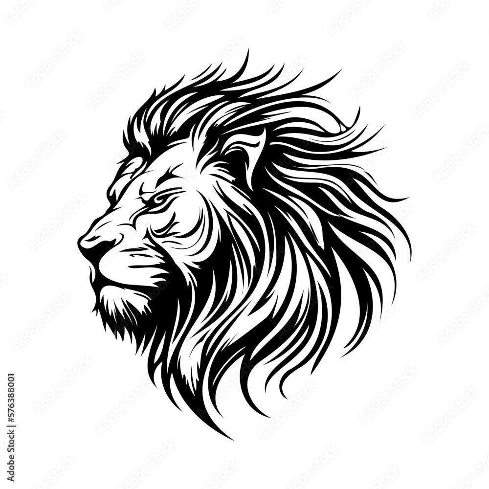 Lion Face, Silhouettes Lion Face SVG, black and white lion vector