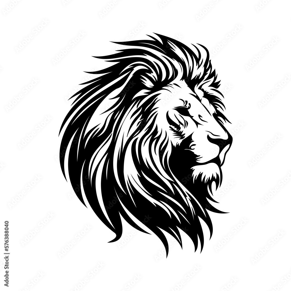 Lion Face, Silhouettes Lion Face SVG, black and white lion vector