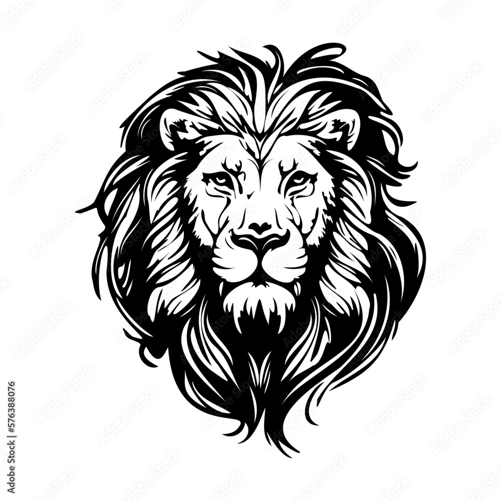 Lion Face, Silhouettes Lion Face SVG, black and white lion vector