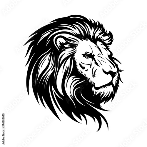 Lion Face, Silhouettes Lion Face SVG, black and white lion vector © Asman