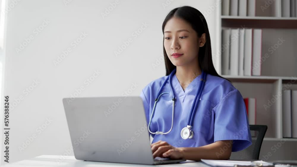 Female doctor consulting patient online from clinic office. Giving medical prescriptions by internet. Female doctor consulting patient online from clinic office. Giving medical prescriptions by internet.