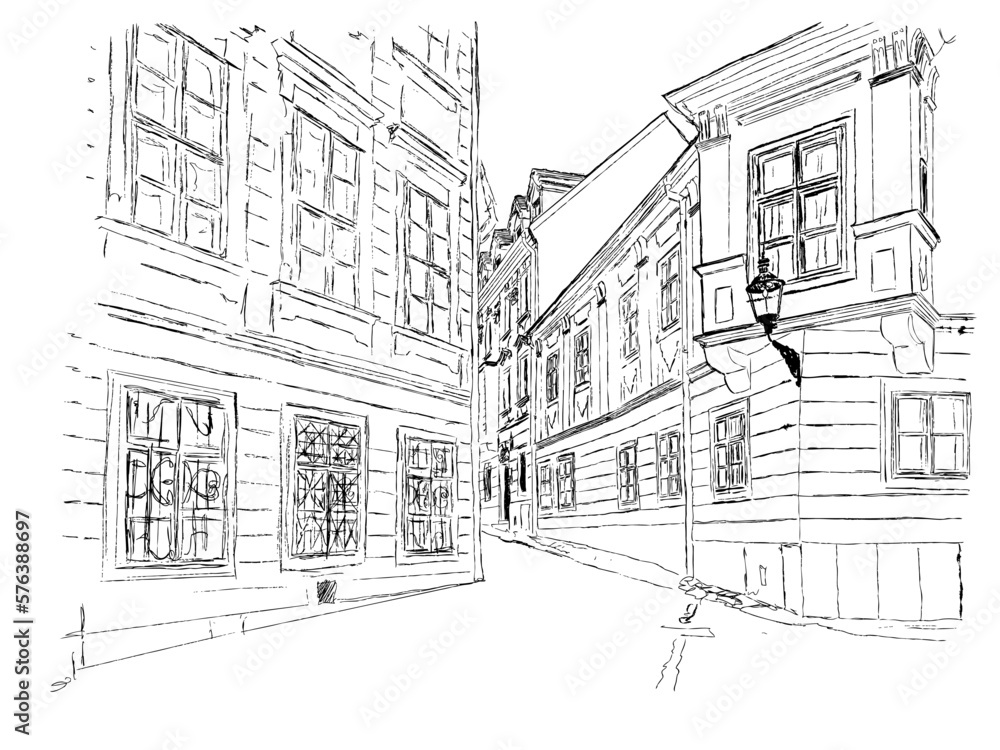 sketch of the old streets of Bratislava