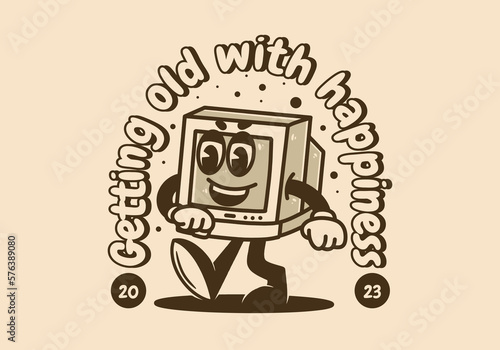 Mascot character design of a walking old monitors