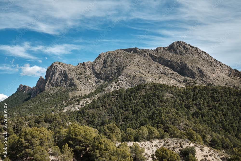 There is a beautiful view of the Spanish mountains.Castell de Castells, Alicante, Spain