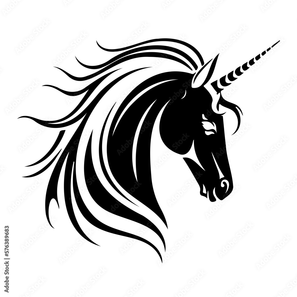 Unicorn Face, Silhouettes Unicorn Face SVG, black and white Unicorn vector Stock Vector Adobe