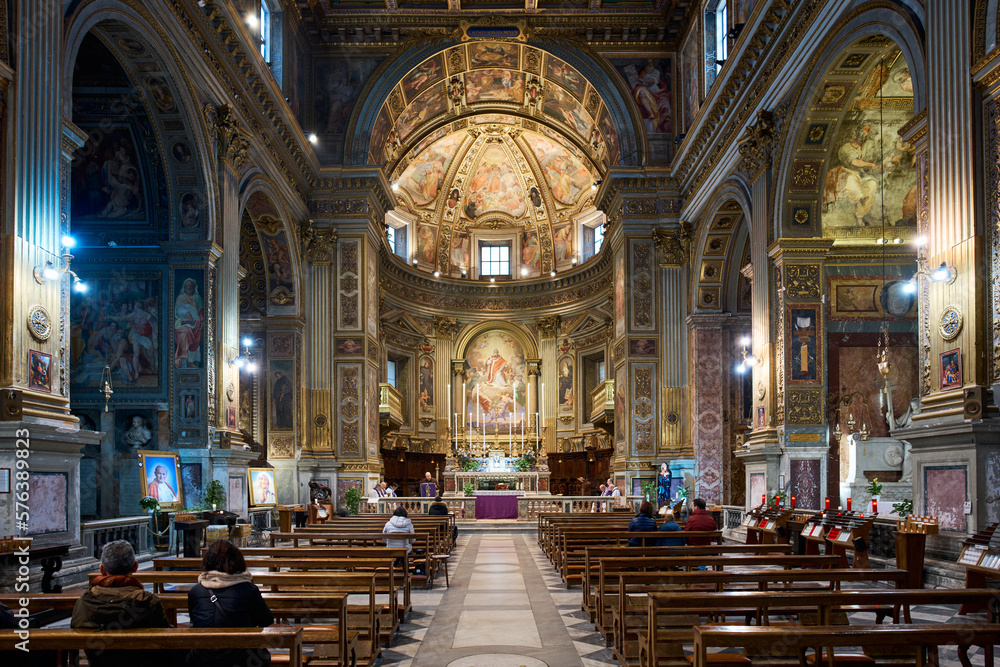 Mass at San Marcello al Corso, baroque styled church in Rome, Italy
