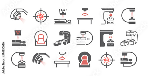 Body CT, CAT Scan. Line icons set. Radiotherapy signs. Vector symbols for web graphic.