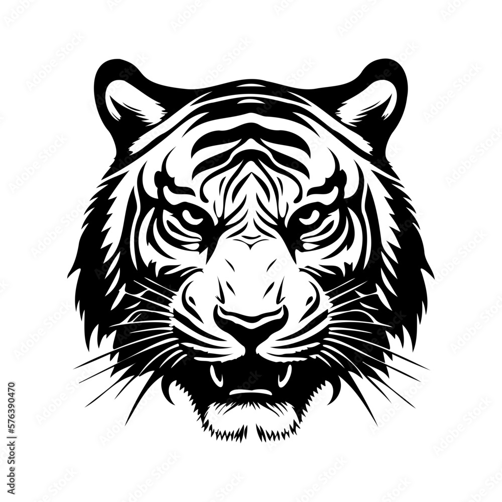 Tiger Face, Silhouettes Tiger Face SVG, black and white Tiger vector ...