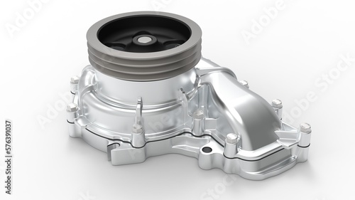 Aluminum Water Pump (automotive spare part) on white background 3d Rendering