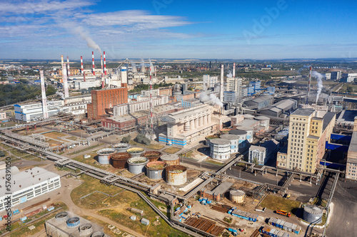 Chemical production  JSC Bashkir Soda Company  production workshops. Aerial view.