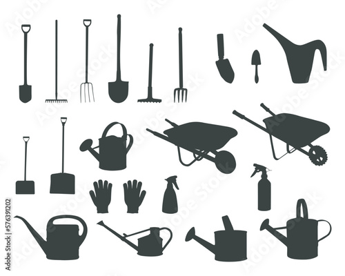 Garden tools silhouette, Gardening tools, and equipment silhouette, Garden tools vector